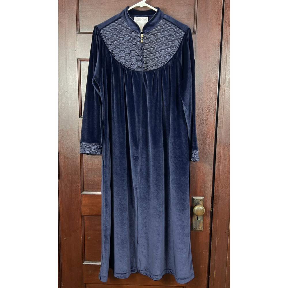 Crown Tuft Medium Full Length Velour Robe Kaftan Royal Blue Full Zip & Pockets